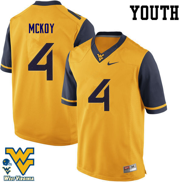 NCAA Youth Kennedy McKoy West Virginia Mountaineers Gold #4 Nike Stitched Football College Authentic Jersey KA23D70ZQ